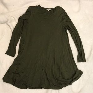 army green t-shirt dress with long sleeves